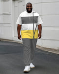 Big & Tall Gray Yellow Colorblock T-Shirt Pants Set for big men view 1