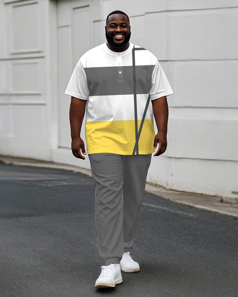 Big & Tall Gray Yellow Colorblock T-Shirt Pants Set for big men view 1