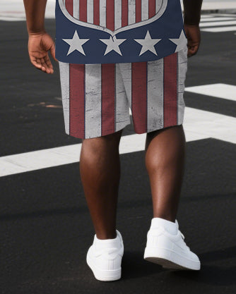Big & Tall Blue Graphic T-Shirt Shorts Set for big men view 3