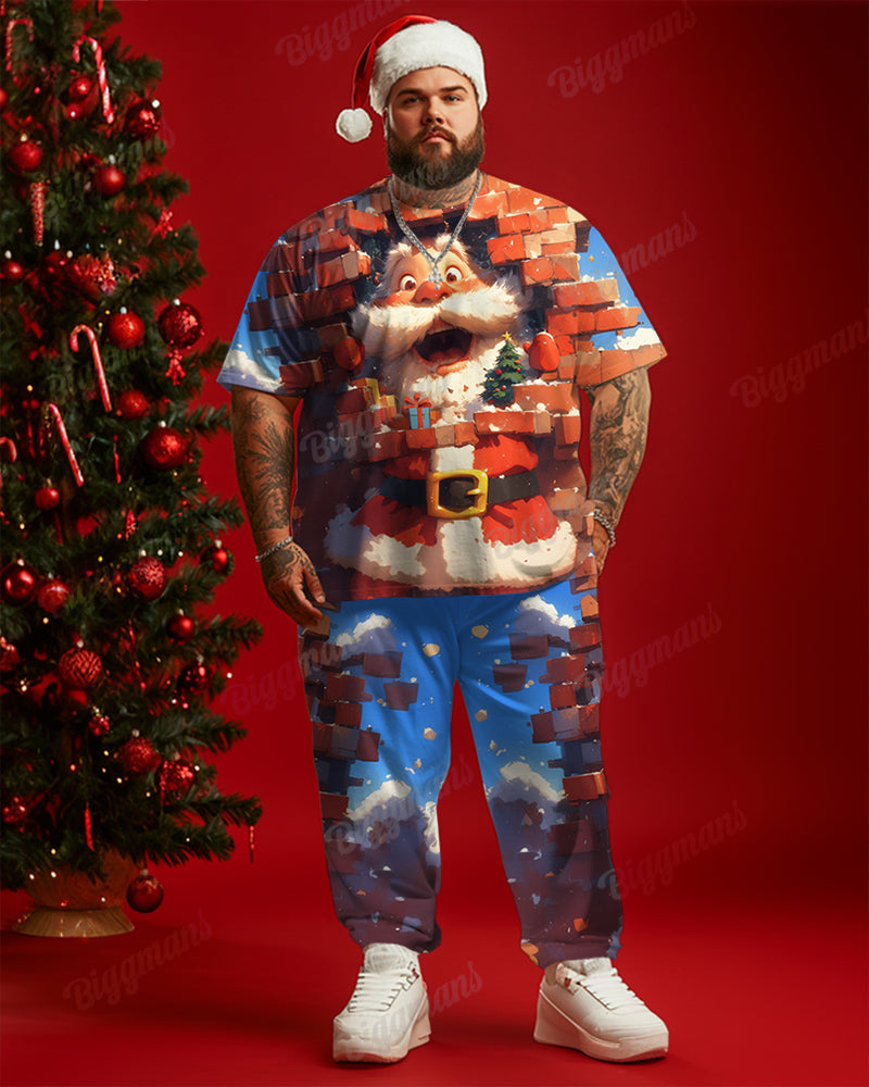 Big & Tall Red Streetwear T-Shirt Pants Set for big men view 1