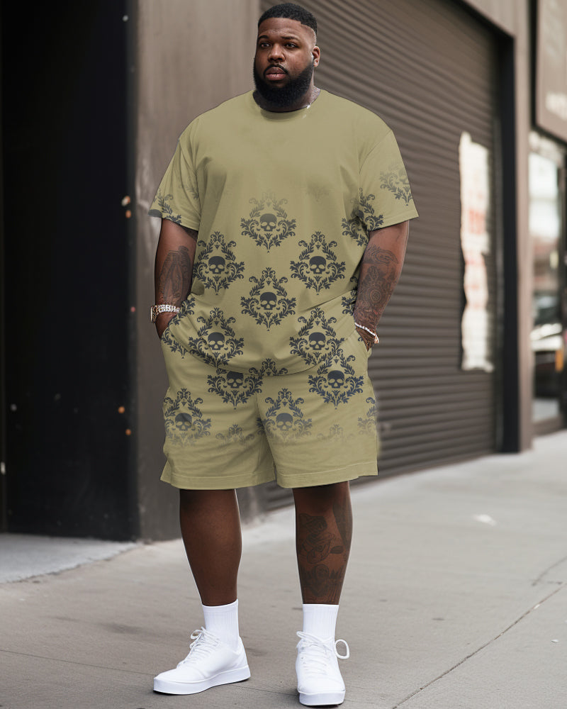 Big & Tall Floral Skull T-Shirt Shorts Set for big men view 1
