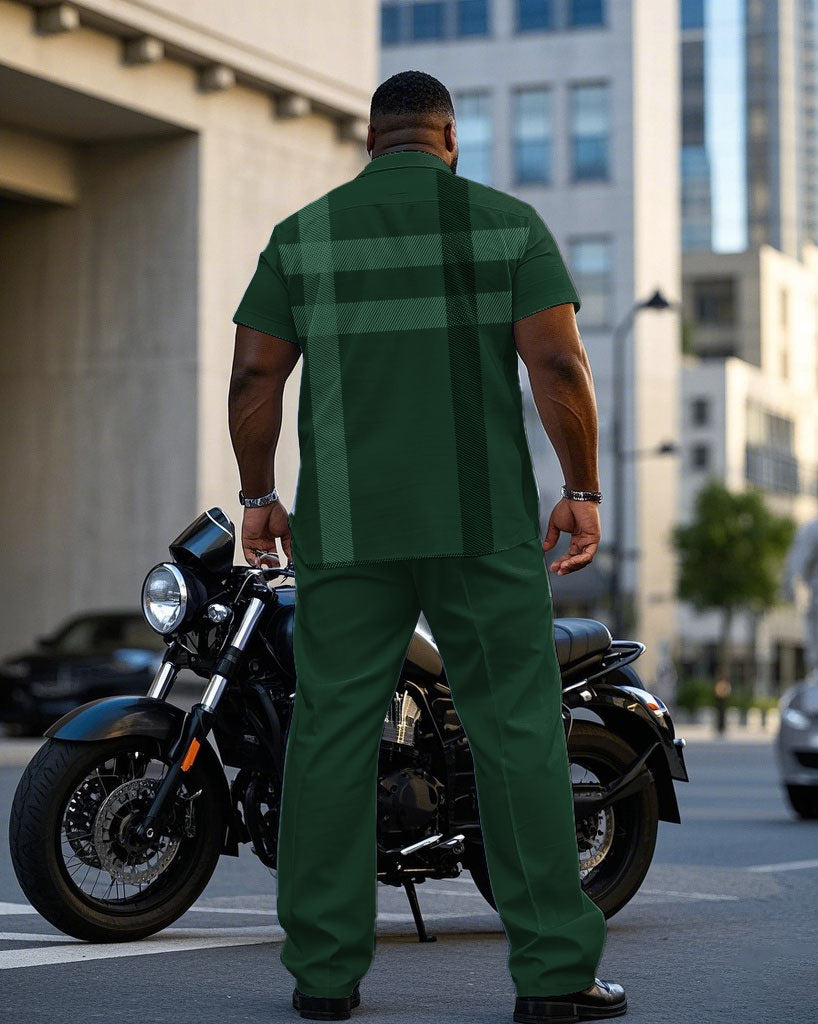 Big & Tall Green Plaid T-Shirt Pants Set for big men view 4