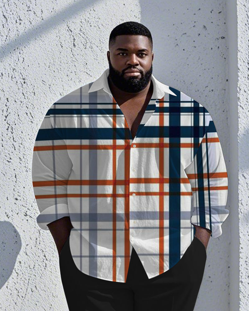 Big & Tall Blue Geometric Graphic Long Sleeve Shirt for big men view 1