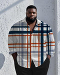 Big & Tall Blue Geometric Graphic Long Sleeve Shirt for big men view 1
