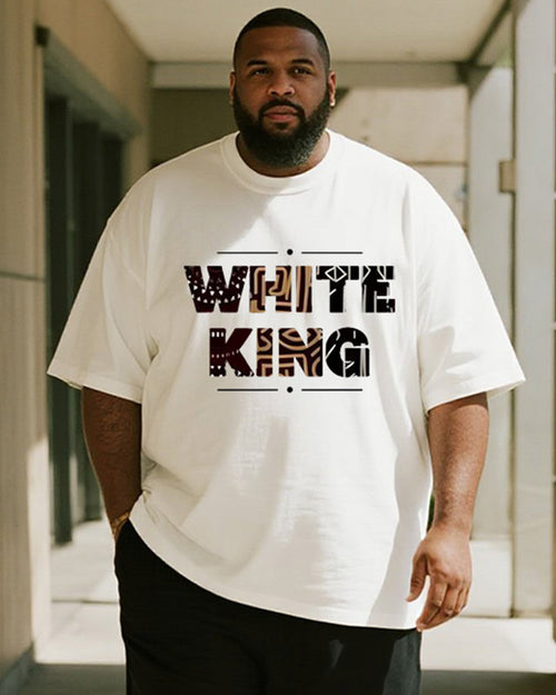 Big & Tall White Graphic T-Shirt Shorts Set for big men view 2