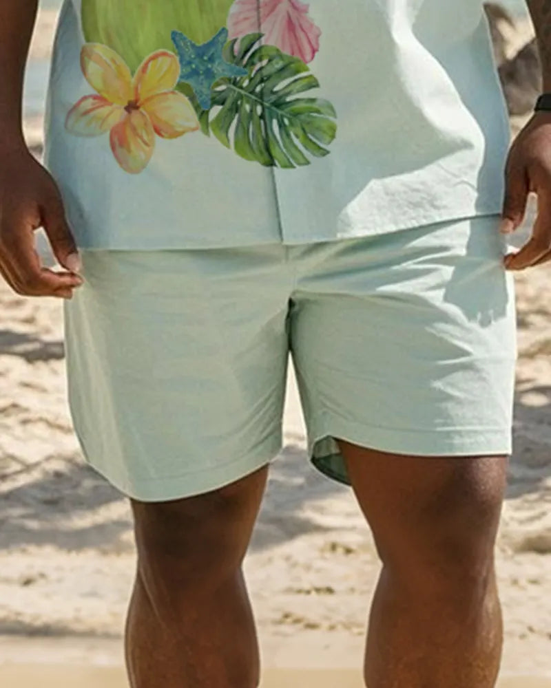 Big & Tall Hawaiian Graphic Floral T-Shirt Shorts Set for big men view 3