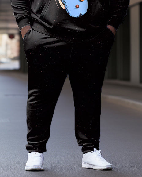 Big & Tall Black Graphic Hoodie Sweatpants Set for big men view 3