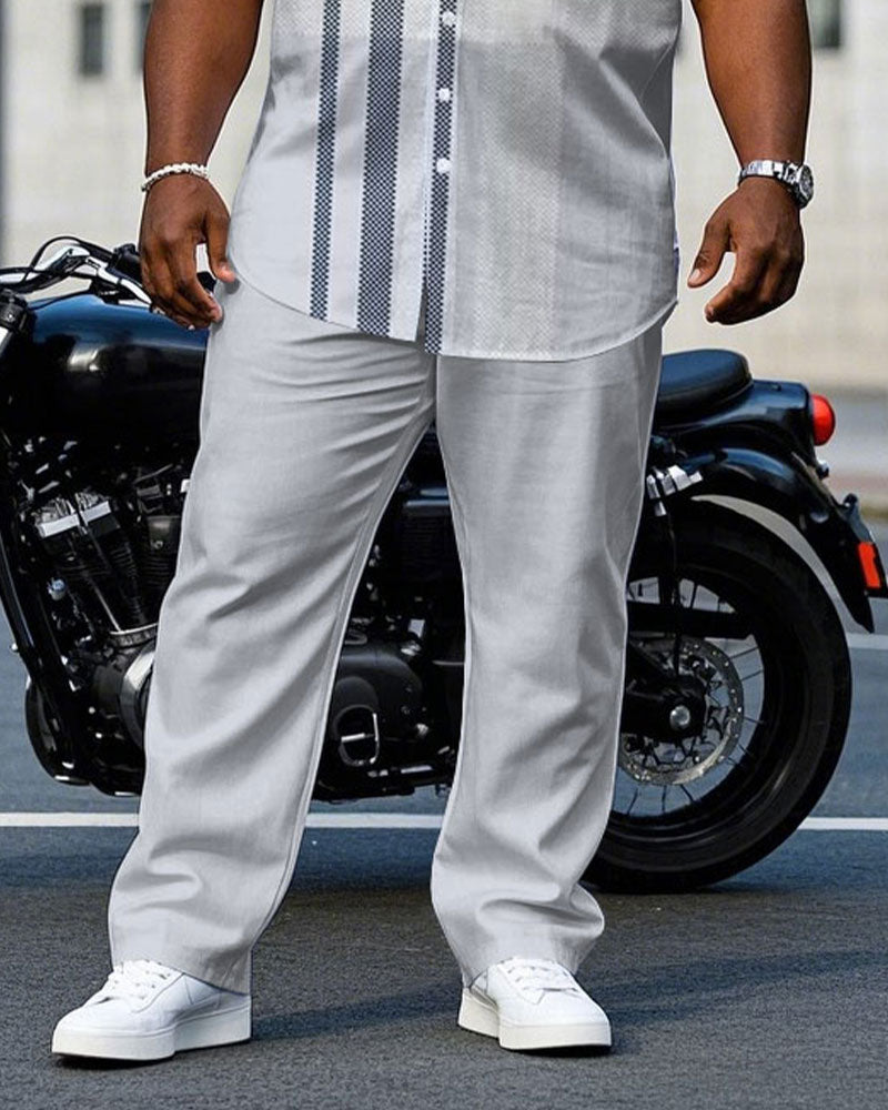 Big & Tall Gray Plaid T-Shirt Pants Set for big men view 3