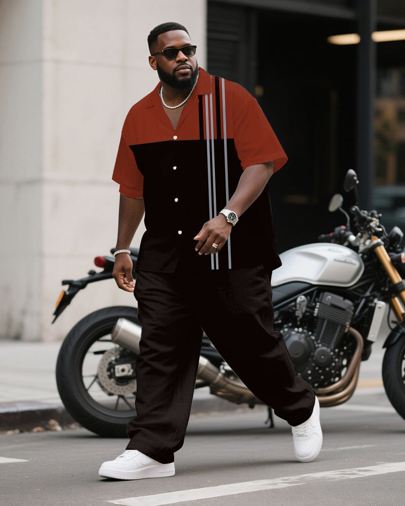 Big & Tall Black Red Striped T-Shirt Pants Set for big men view 1