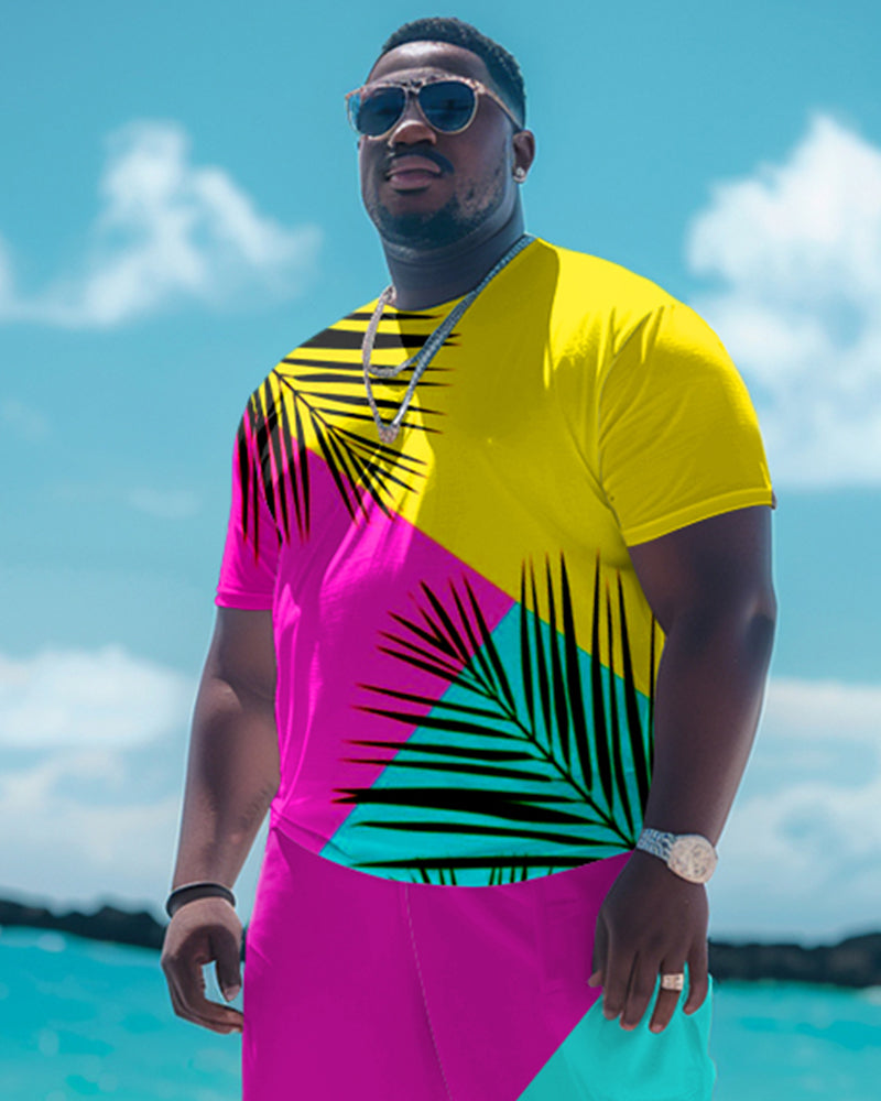 Big & Tall Colorblock Graphic T-Shirt Pants Set for big men view 2