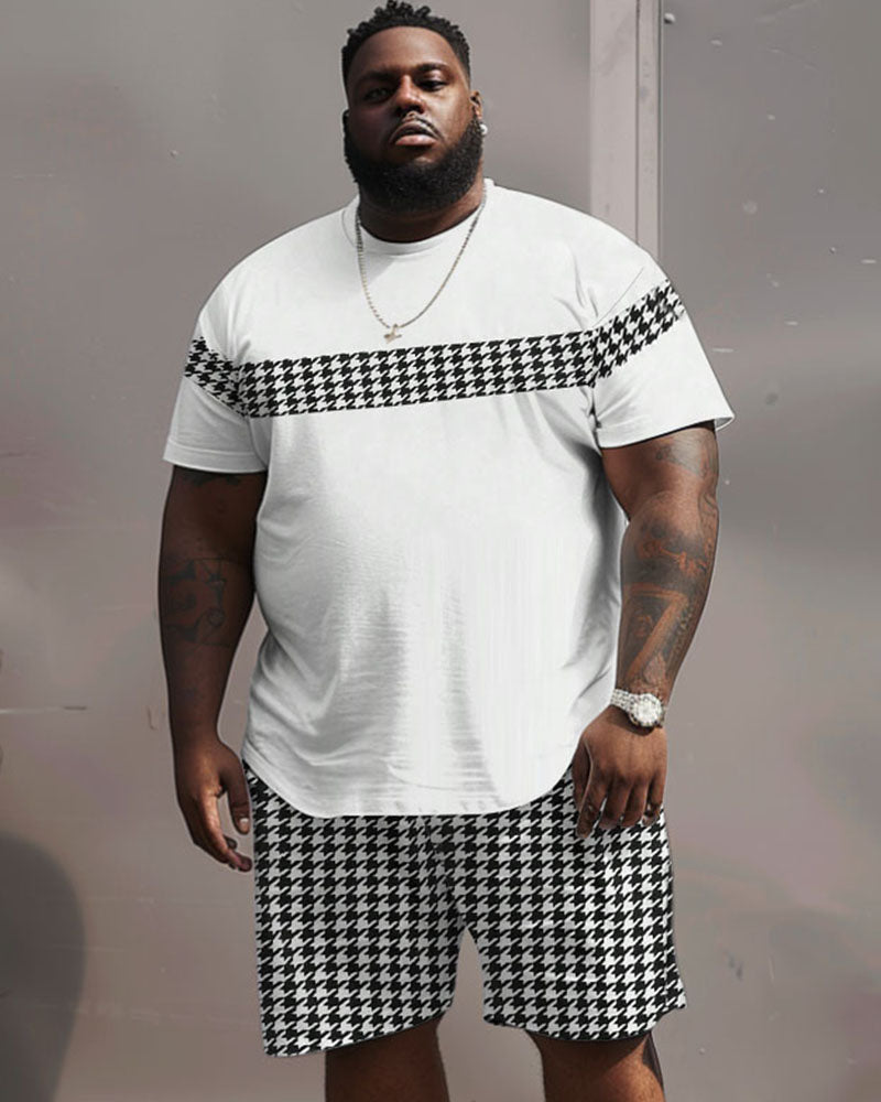 Big & Tall Colorblock Geometric T-Shirt Shorts Set for big men view 1