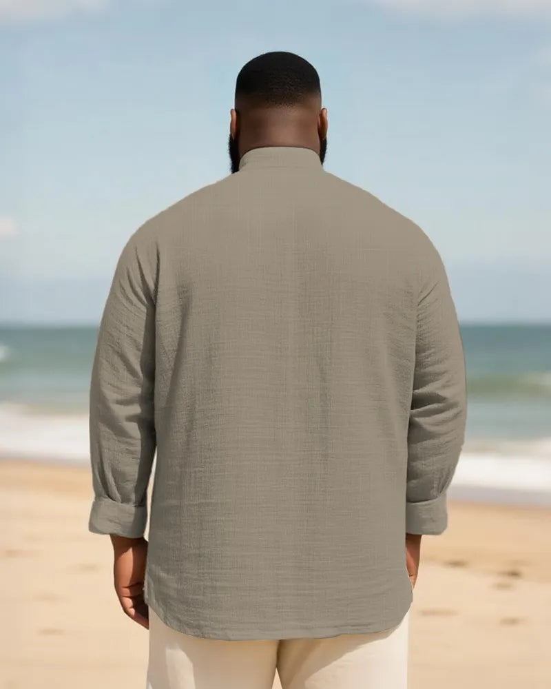 Big & Tall Solid Color Patchwork Long Sleeve Shirt for big men view 13