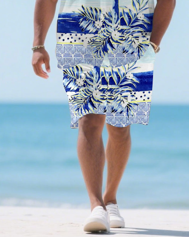 Big & Tall Hawaiian T-Shirt Shorts Set for big men view 3