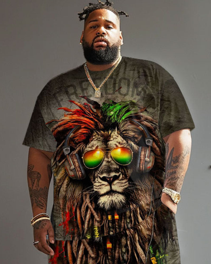 Big & Tall Graphic Graffiti T-Shirt Shorts Set for big men view 2