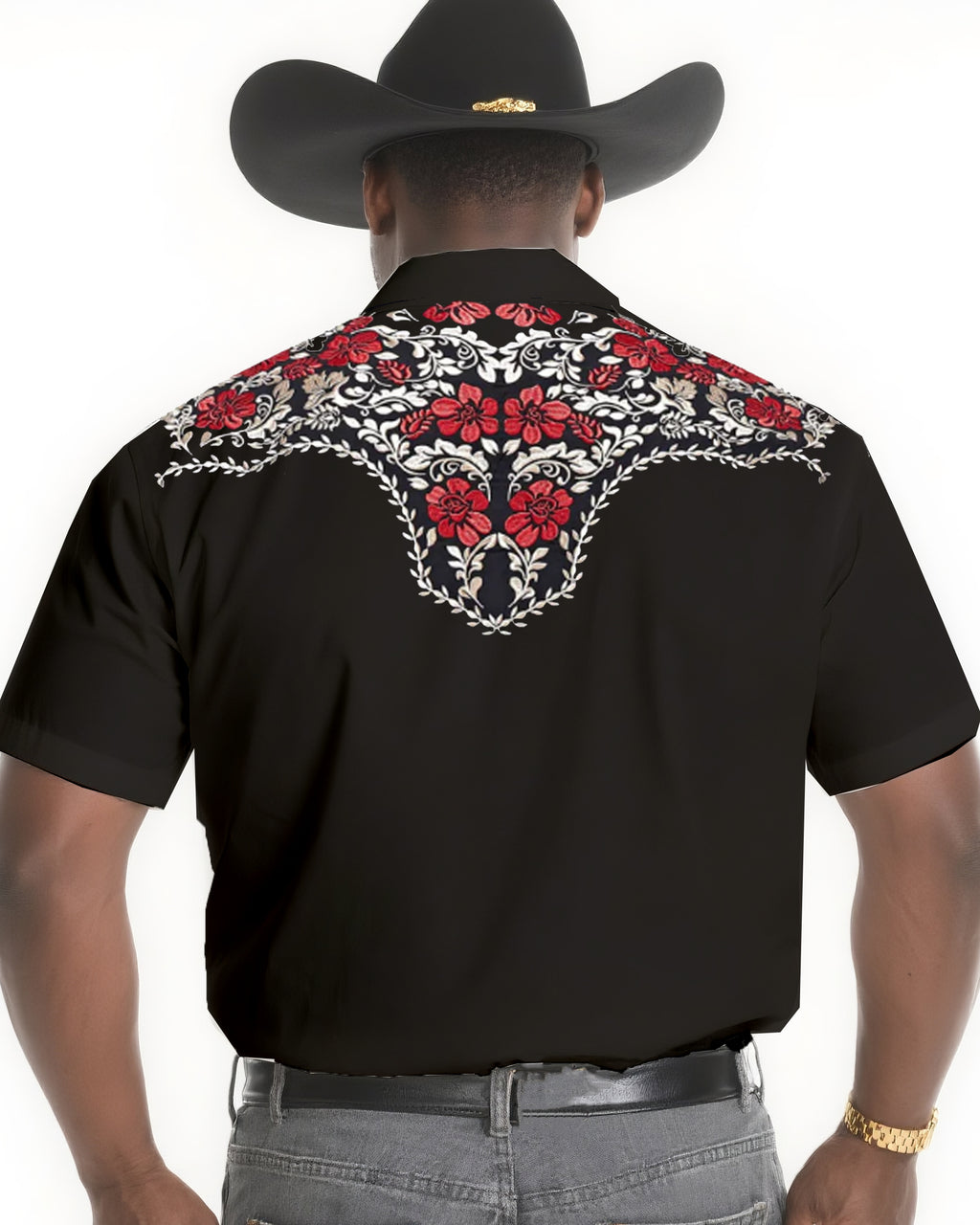 Big & Tall Black Floral Short Sleeve Shirt for big men view 2