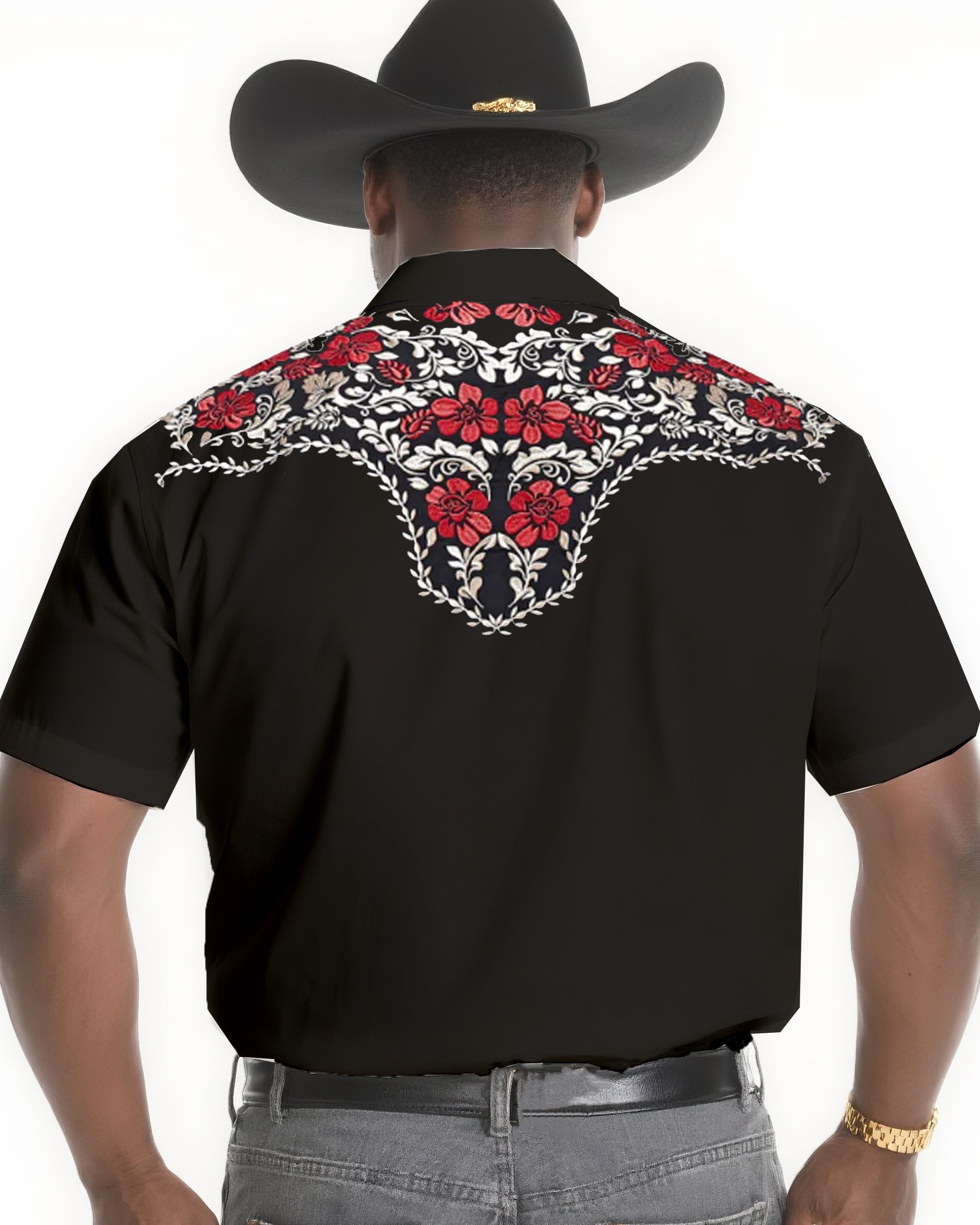Big & Tall Black Floral Short Sleeve Shirt for big men view 2