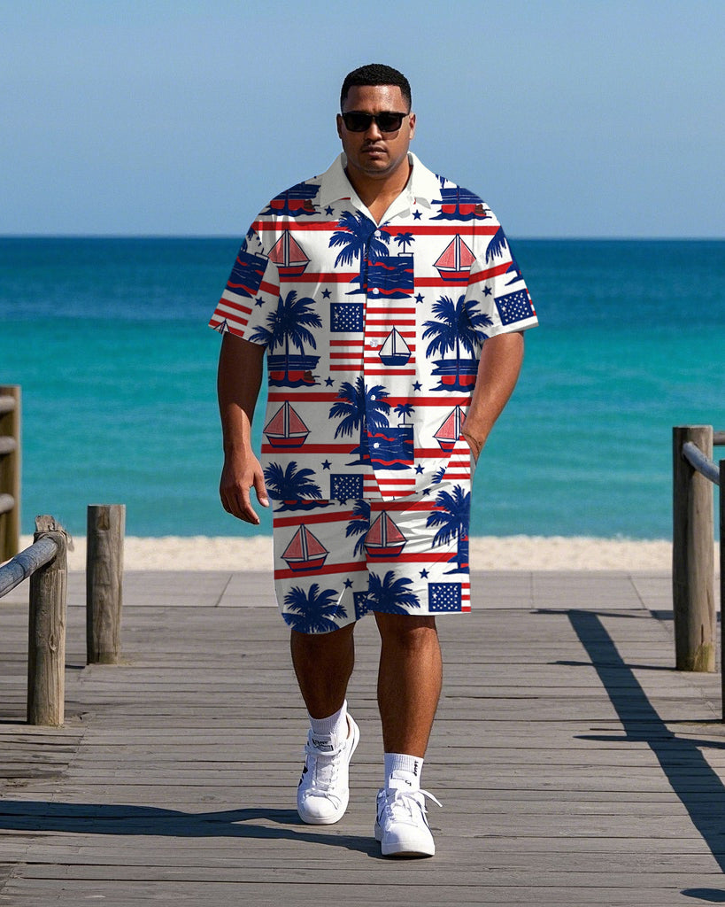 Big & Tall Hawaiian T-Shirt Shorts Set for big men view 1