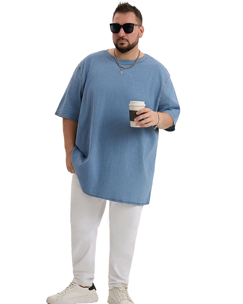 Big & Tall Denim Washed Solid Color T-Shirt for big men view 6