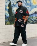 Big & Tall Black Floral T-Shirt Pants Set for big men view 1