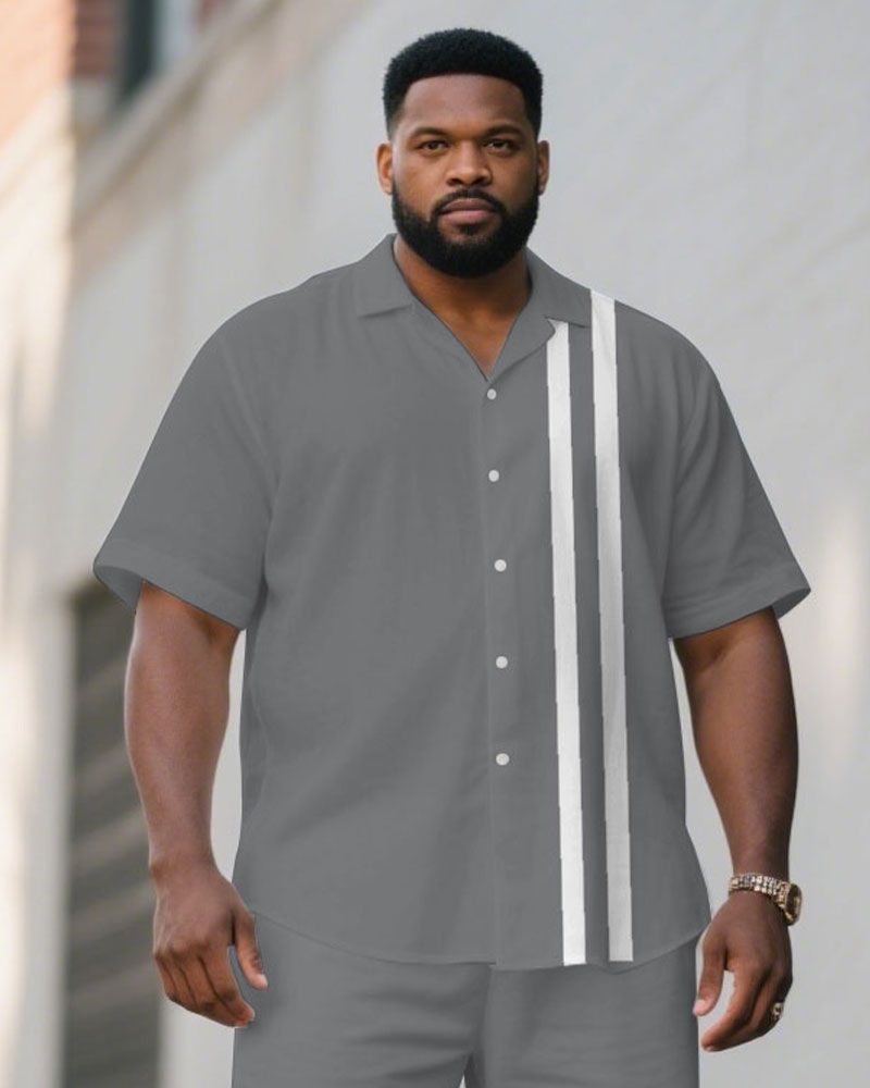 Big & Tall White Gray Colorblock T-Shirt Shorts Set for big men view 2
