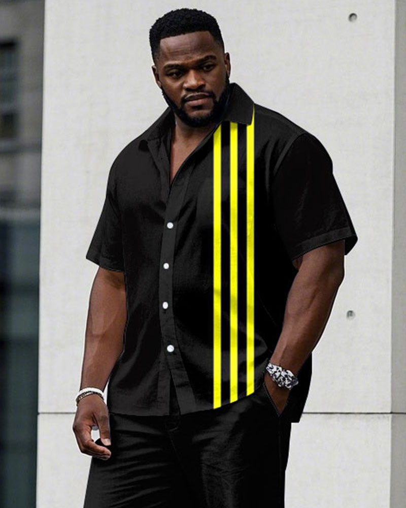 Big & Tall Black Yellow T-Shirt Pants Set for big men view 2