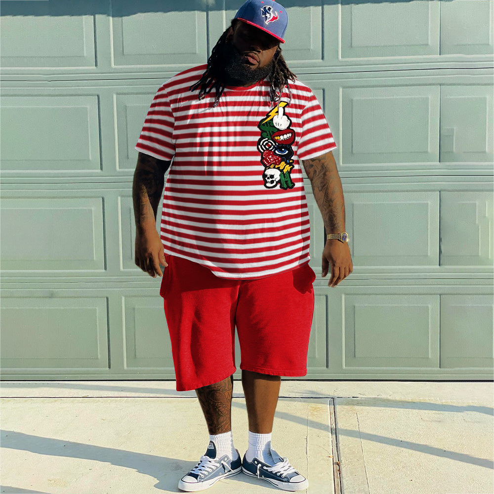 Big & Tall Red Striped T-Shirt Shorts Set for big men view 3