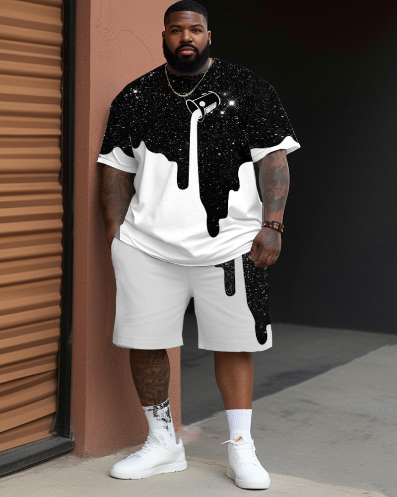 Big & Tall Colorblock Graffiti T-Shirt Shorts Set for big men view 1