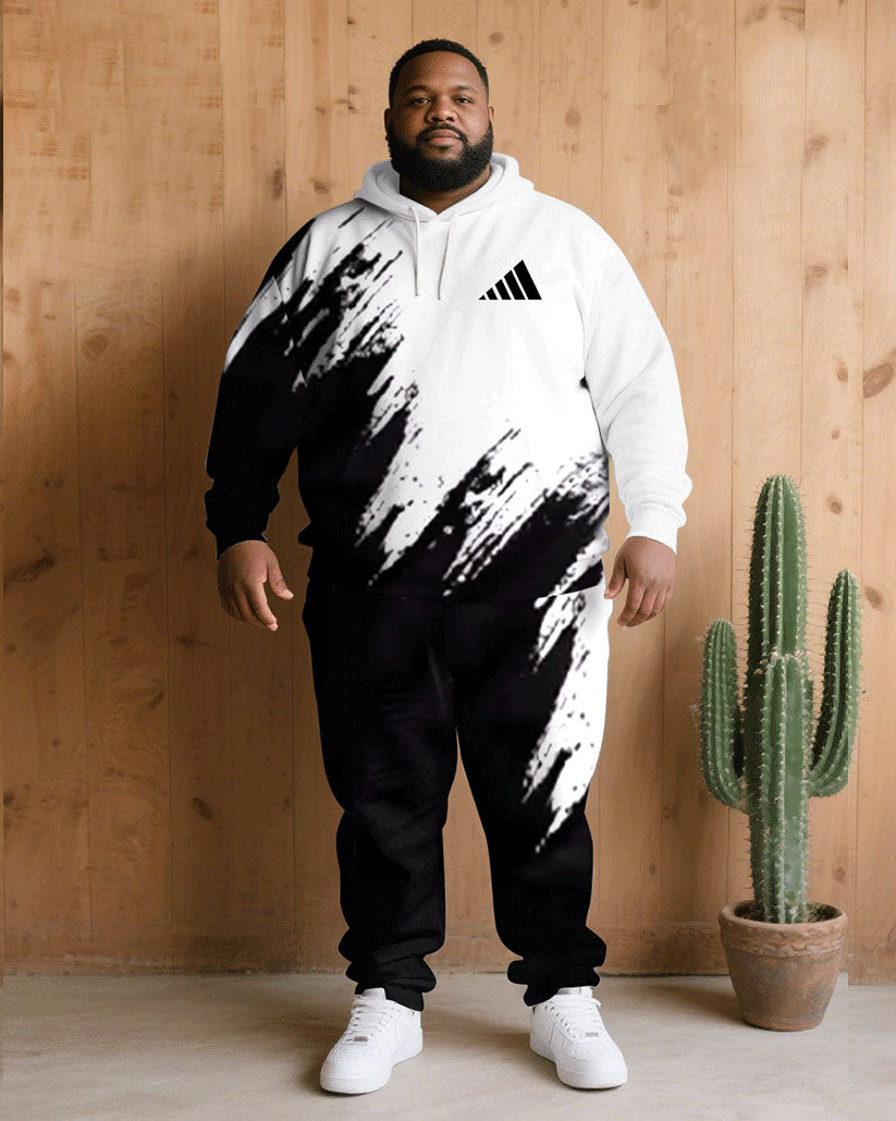 Big & Tall Black White Hoodie Sweatpants Set for big men view 1