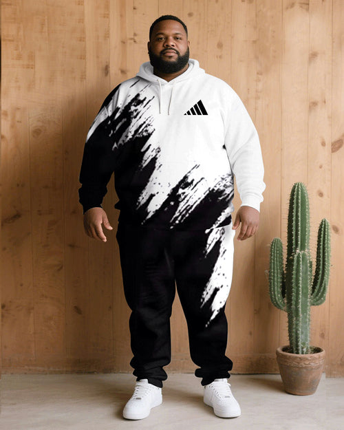 Big & Tall Black White Hoodie Sweatpants Set for big men view 1