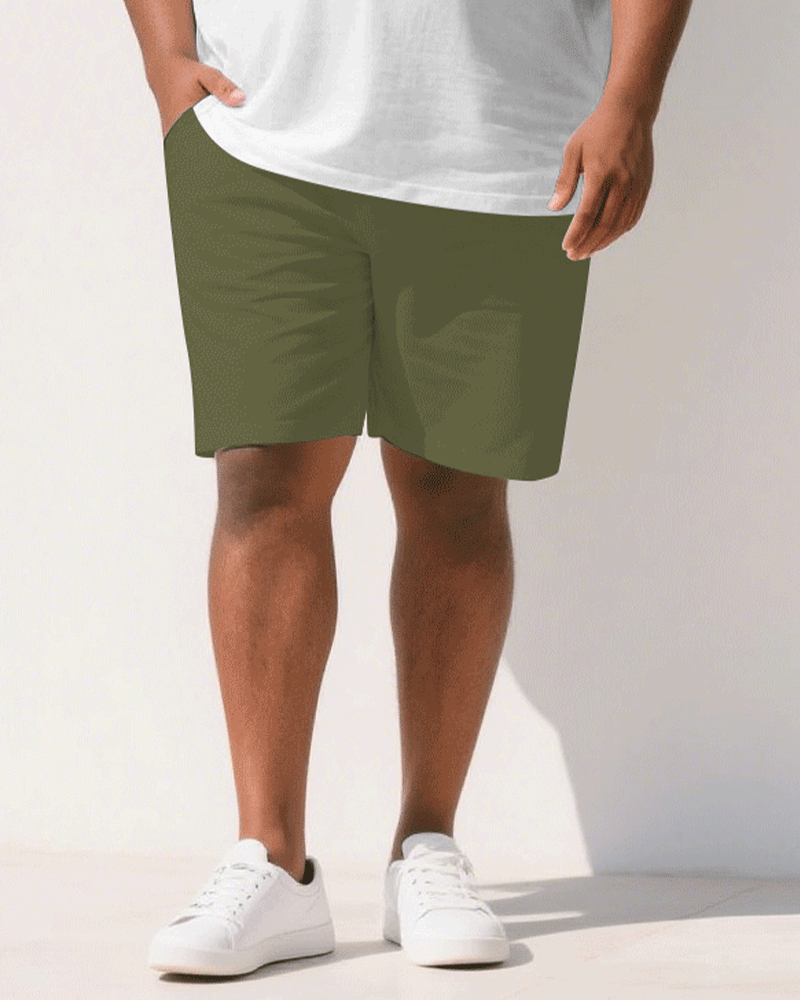 Big & Tall Black White Colorblock T-Shirt Shorts Set for big men view 3