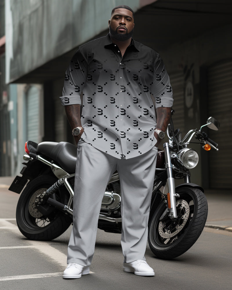 Big & Tall Black Gray Gradient T-Shirt Pants Set for big men view 1