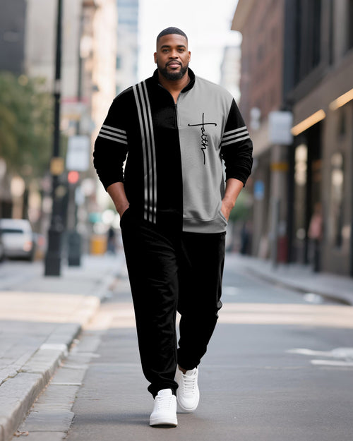 Big & Tall Colorblock Striped Two-piece Set for big men view 1