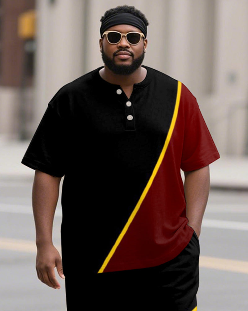 Big & Tall Black Red Graphic T-Shirt Pants Set for big men view 2