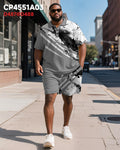 Big & Tall Gray Geometric Graphic Polo Shorts Set for big men view 2