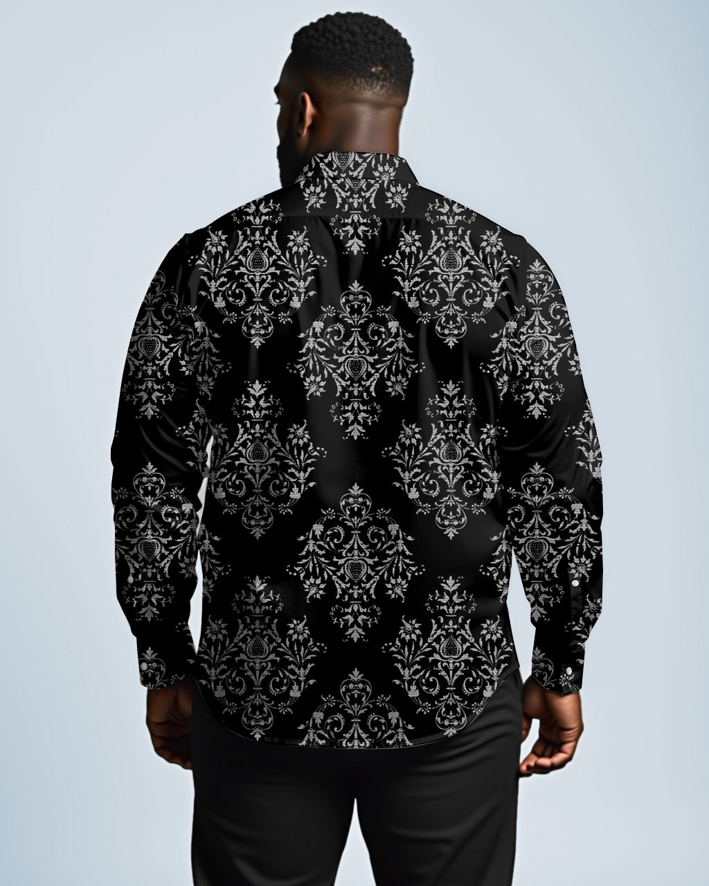 Big & Tall Geometric Floral Vintage Long Sleeve Shirt for big men view 2