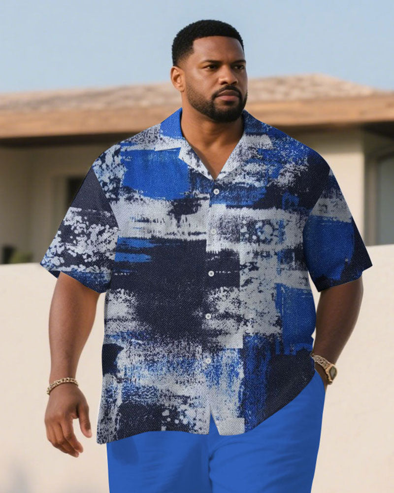 Big & Tall Blue Hawaiian T-Shirt Shorts Set for big men view 2