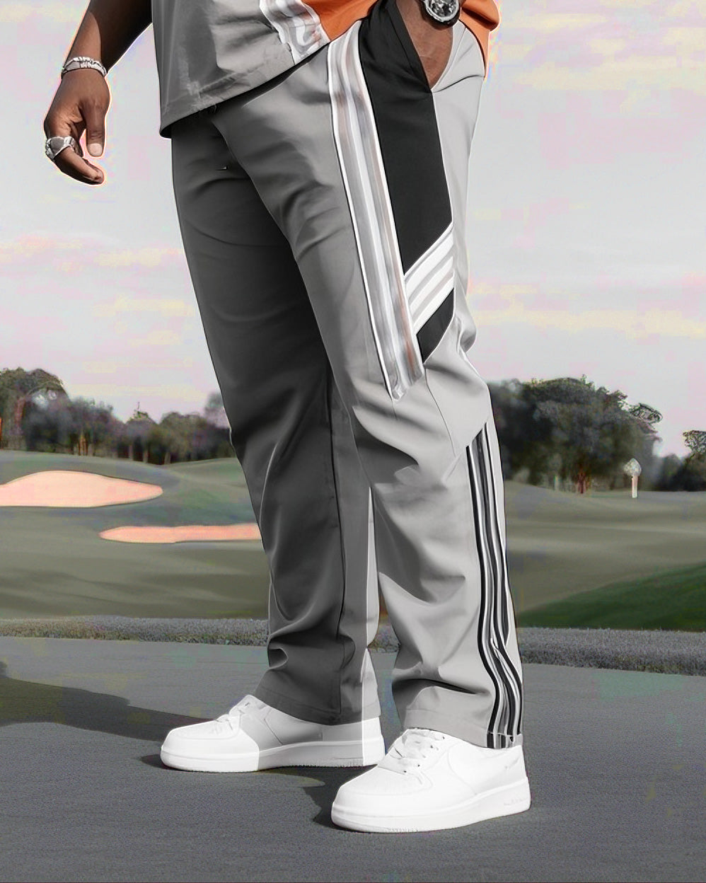 Big & Tall Gray Striped Jeans for big men view 3