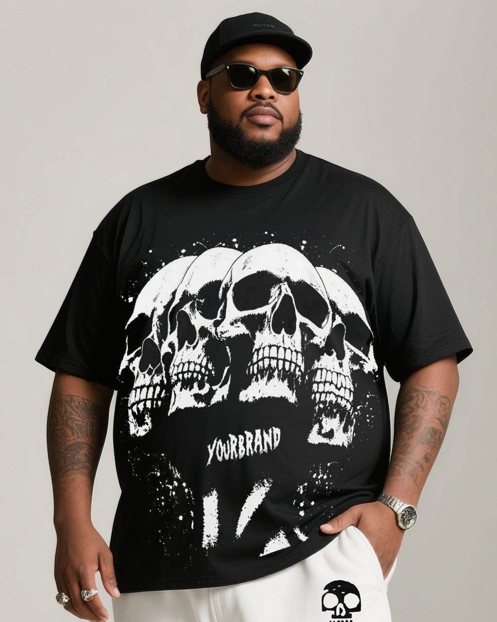 Big & Tall Streetwear Skull T-Shirt Pants Set for big men view 1
