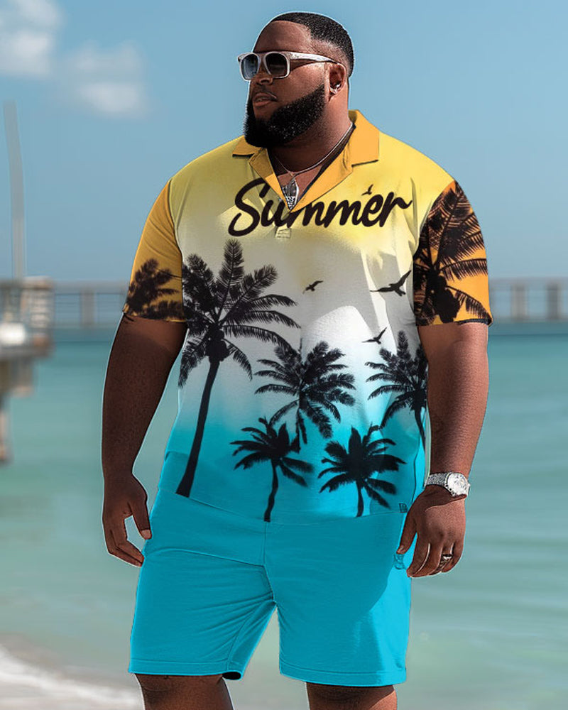Big & Tall Hawaiian Colorblock T-Shirt Shorts Set for big men view 1