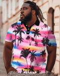Big & Tall Hawaiian Gradient T-Shirt Shorts Set for big men