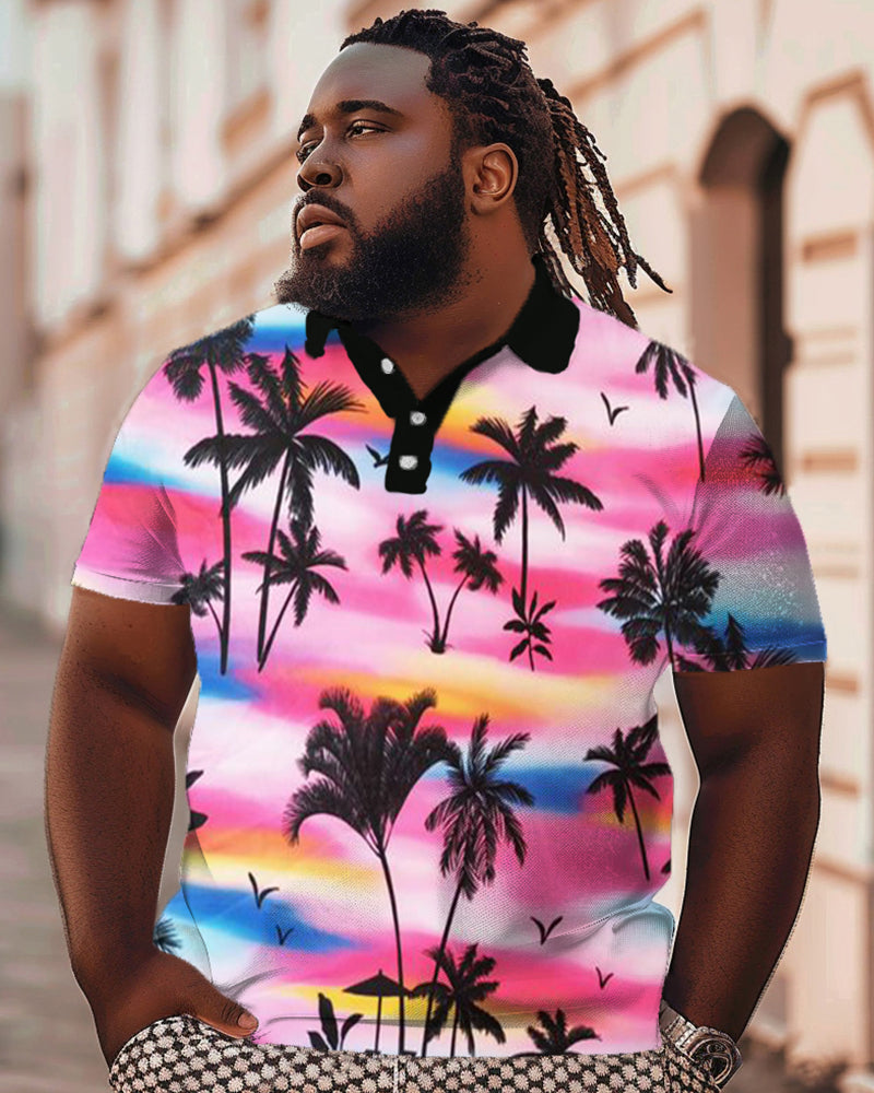 Big & Tall Hawaiian Gradient T-Shirt Shorts Set for big men