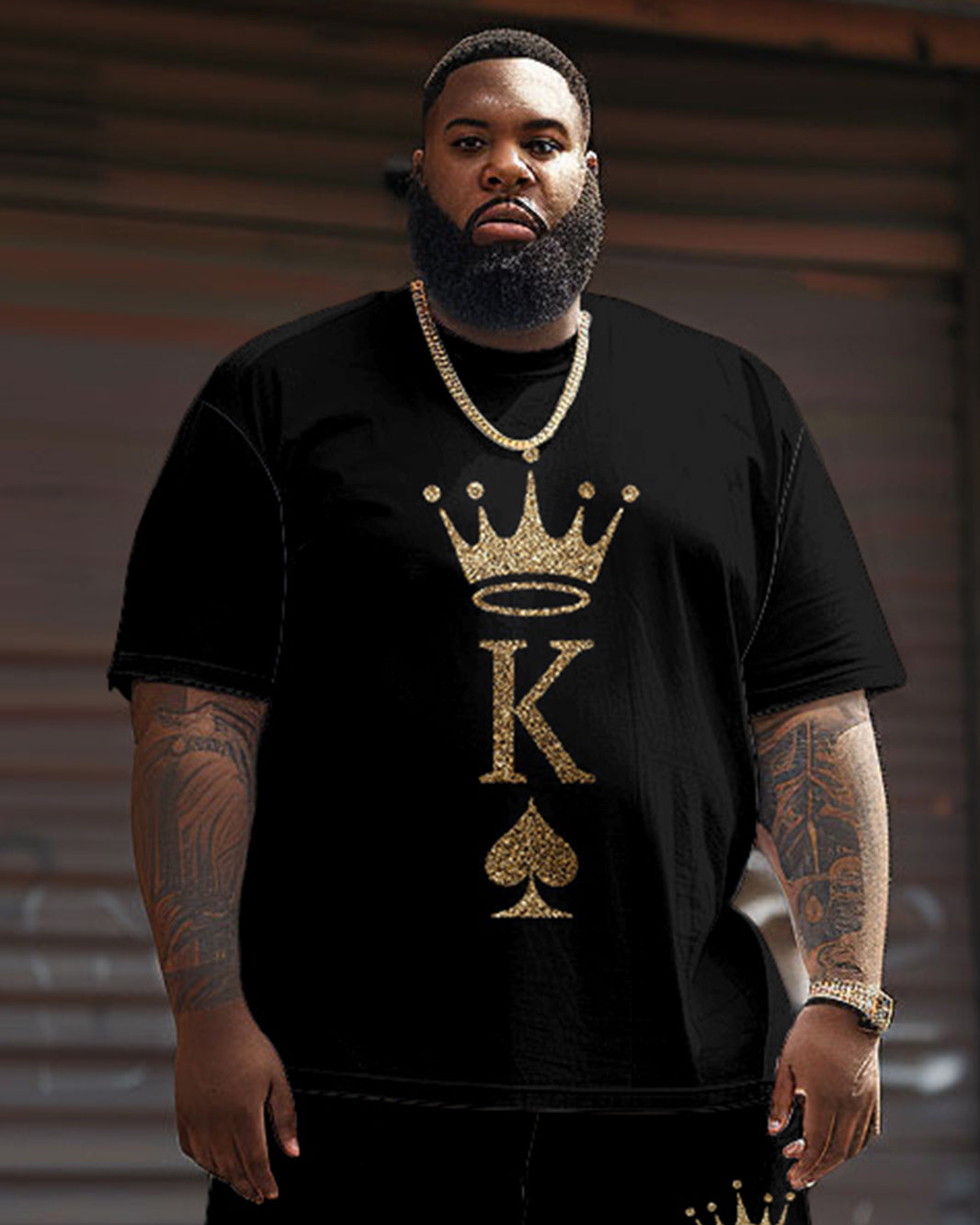 Big & Tall Graphic Streetwear T-Shirt Shorts Set for big men view 2