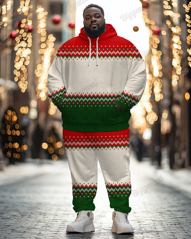 Big & Tall Red Green Colorblock Hoodie Sweatpants Set for big men view 1