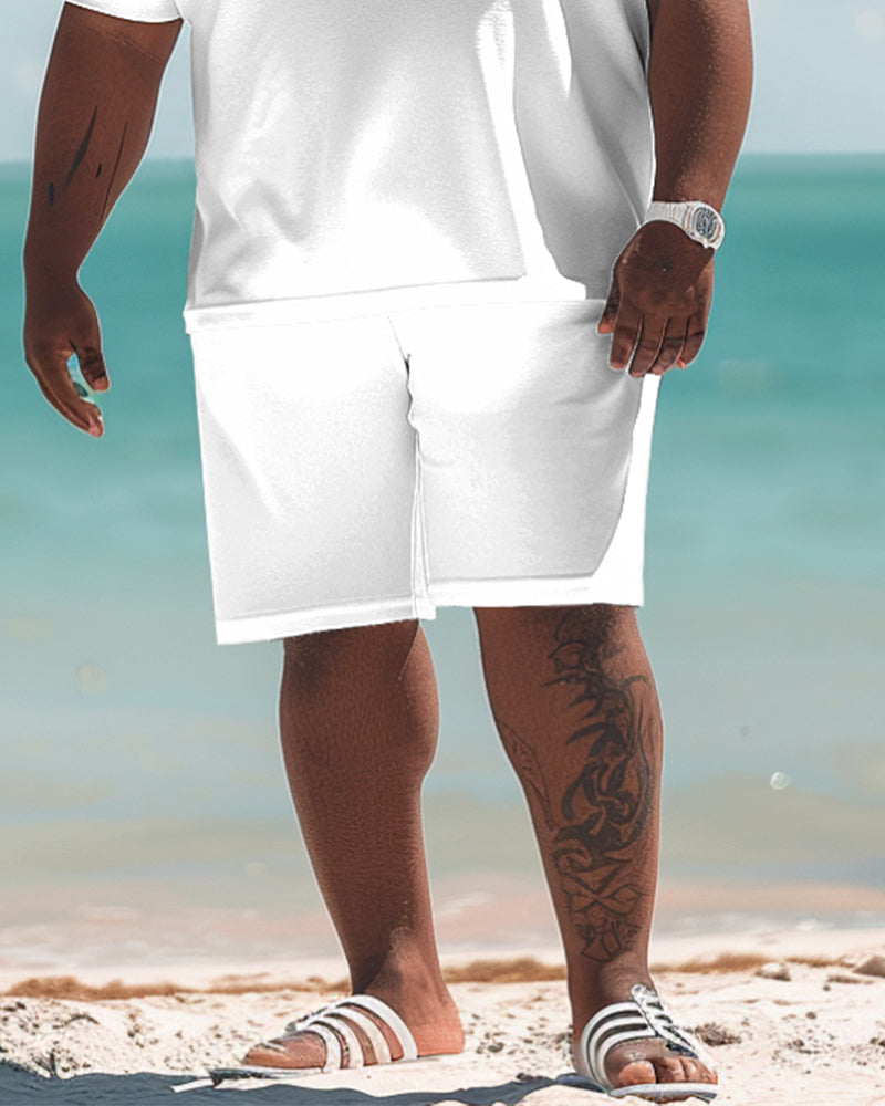 Big & Tall White Solid Color Polo Shorts Set for big men view 3
