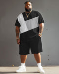 Big & Tall Black White Colorblock T-Shirt Shorts Set for big men view 2