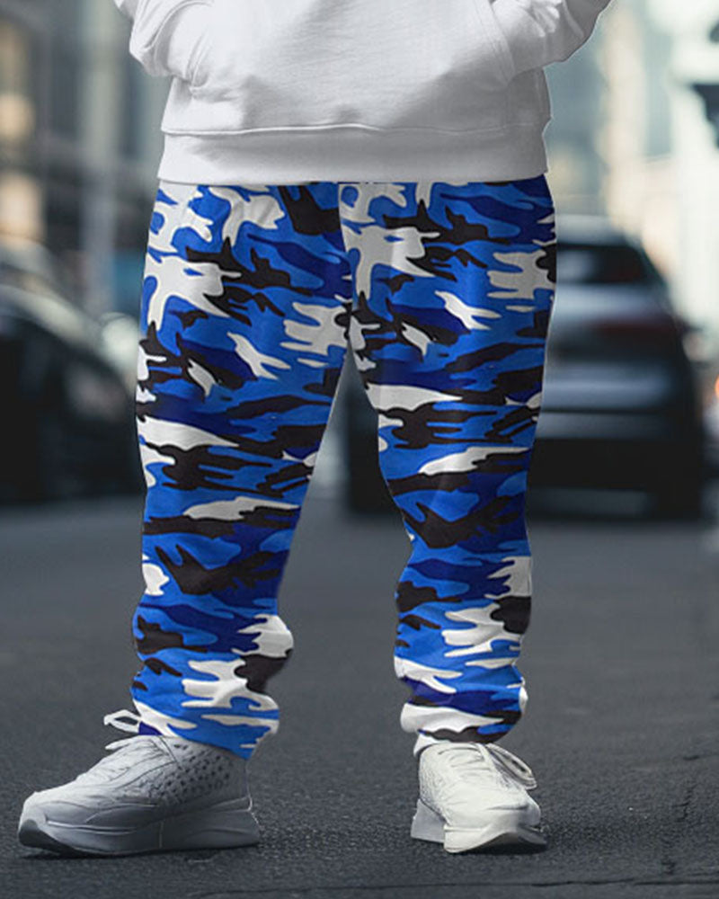 Big & Tall Blue Graphic Hoodie Sweatpants Set for big men view 3