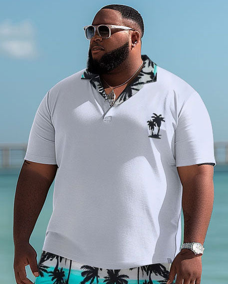 Big & Tall Hawaiian Striped Polo Shorts Set for big men view 3