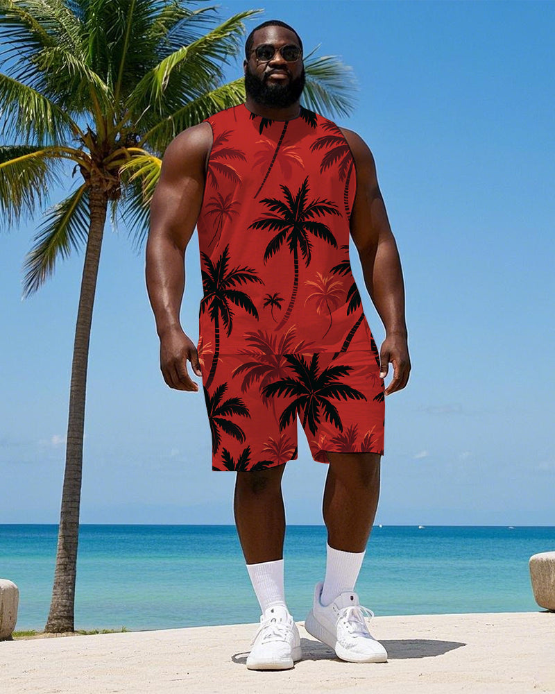 Big & Tall Red Hawaiian Tropical Two-piece Set for big men view 1