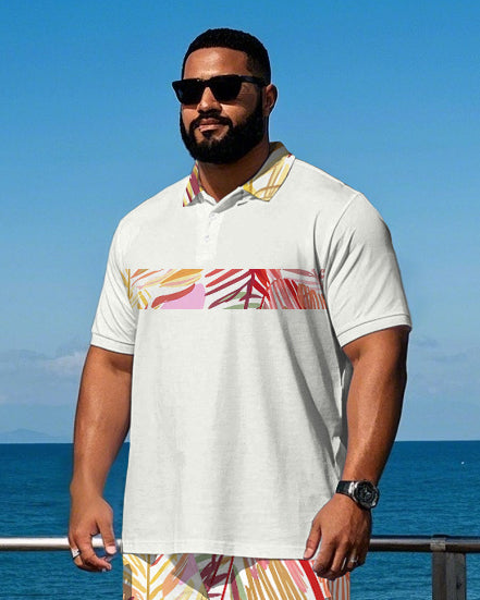 Big & Tall Tropical Striped Polo Shorts Set for big men view 2