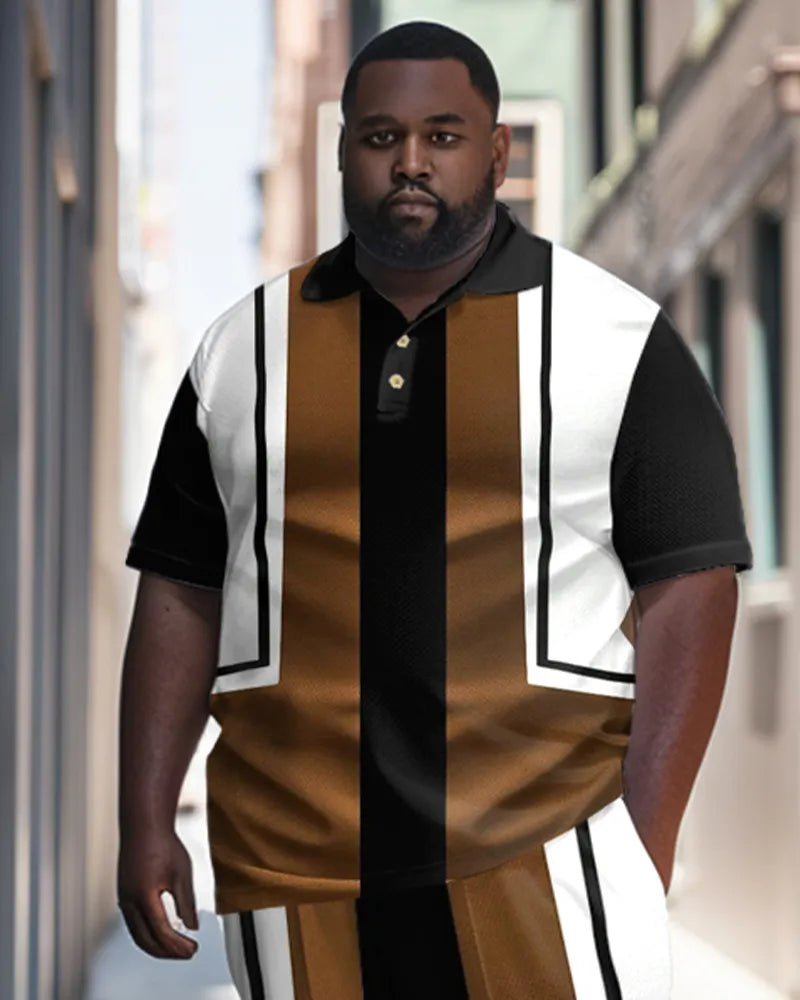 Big & Tall Colorblock Striped Polo Pants Set for big men view 2
